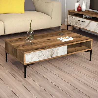 Immagine prodotto di Skye Decor, Istanbul - Noce, Marmo bianco, Couchtisch, Nussbaum, 100 % MELAMINBESCHICHTETETETEN SPANPLATTEN, 105 x 60 x 32,6 cm