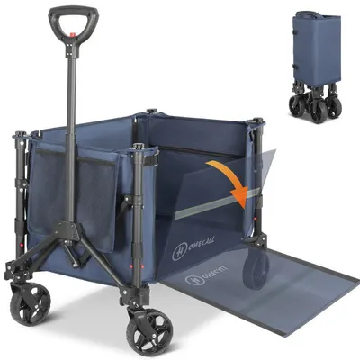 Produktbild von Faltbarer Bollerwagen – Handwagen mit klappbaren Seitenwänden bis 100 kg belastbar blau