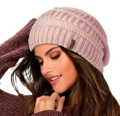 Immagine prodotto di Berretto da donna in maglia, caldo, con fodera interna, taglia unica, colore rosa