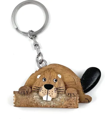 Immagine prodotto di Onwomania - Castoro che rosicchia il legno - Portachiavi in legno fatto a mano, ideale come regalo, ad esempio per il migliore amico, la migliore fidanzata, la mamma - Per uomini, donne e bambini