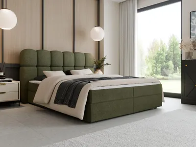 Produktbild von Boxspringbett 160x200 mit Bettkasten H3 Komplett inkl. Matratze, Topper - SOFTI II Grün Bouclé