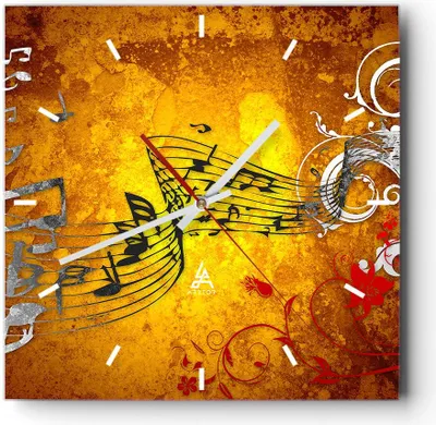 Produktbild von Wanduhr - Quadrat - Glasuhr - Musik Konzert Spaß Blume - 30x30cm - Schleichendes Uhrwerk - Lautlos - zum Aufhängen bereit - Dekoration Modern - Wanddekoration aus Glas - C3AC30x30-1964