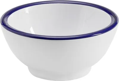 Produktbild von APS 84492 Schale ENAMEL LOOK, Ø 13 cm, Höhe 6,5 cm, Melamin, weiß mit blauem Rand