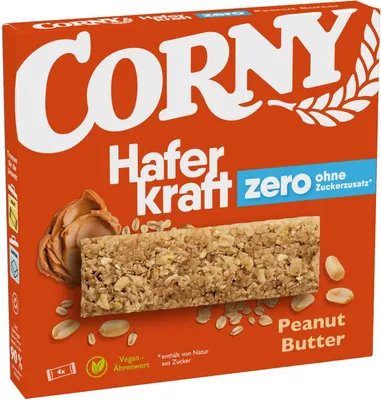 Produktbild von Corny Haferkraft zero Peanut Butter Müsliriegel, 4x35g