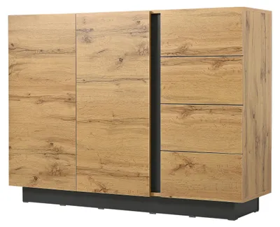 Imagen del producto de Buffet con aspecto de madera, 2 puertas, 4 cajones, dimensiones: 120 x 35,5 x 90,5 cm