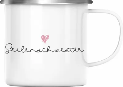 Produktbild von Trendation -Seelenschwester Emaille Tasse Geschenk für Schwester Geschenkidee Beste Schwester Geburtstag (Silber)