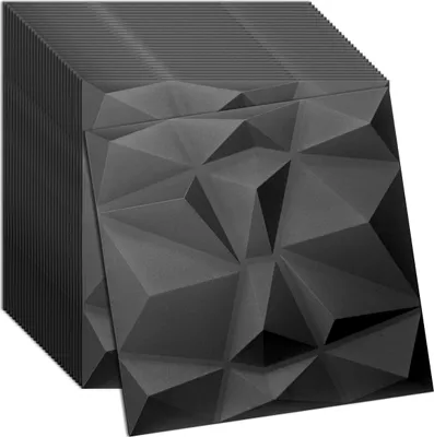 Produktbild von Verdico | 3D Wandpaneel Polystyrol - Schwarz - 50x50 cm - 32 Stück,  Wand- & Deckenverkleidung, Wand- & Deckenverkleidung
