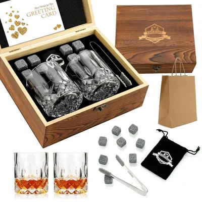 Immagine prodotto di Set di 2 bicchieri per whisky, con pietre refrigeranti e confezionati in una scatola di legno