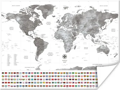Produktbild von MuchoWow® Poster Weltkarte - Flagge - Schwarz - Weiß 160x120 cm - Foto Plakat