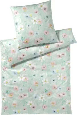 Produktbild von Elegante Mako Satin Bettwäsche Pastel 24519-4 Blumen aqua 135x200
