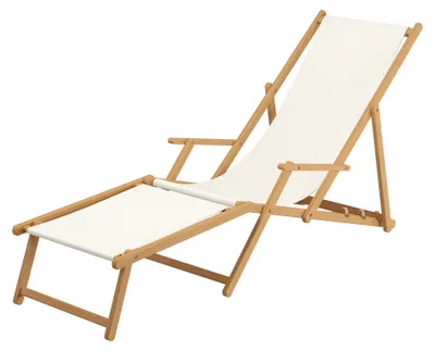 Produktbild von Sonnenliege weiß Liegestuhl klappbare Gartenliege Deckchair Strandstuhl Gartenmöbel Holz 10-303NF