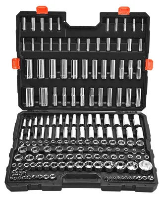 Zdjęcie produktu dla Zestaw kluczy nasadowych VEVOR 163-cz. Zestaw kluczy nasadowych z napędem 9,53 i 6,4 i 12,7 mm, SAE i metryczne, głębokie i standardowe, z walizką do przechowywania, chromowana stal stopowa CR-V