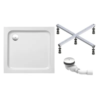 Produktbild von Schulte Duschwanne 90x80 cm, Weiß, Modell Cala - Komplettset inkl. Fußgestell und Ablaufgarnitur