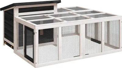 Produktbild von vidaXL Kaninchenstall Grau 144x123x67,5 cm Massivholz Kiefer