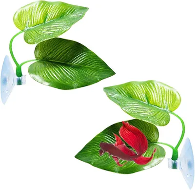 Productafbeelding van Aquariumdecoratie: 2 kunstplantenbladeren met zuignap, geschikt voor Betta-vissen