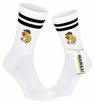 Produktbild von Huuraa Uni Socken Quietscheente Fussball-Trainer Gummiente Coach 42/46 Black Baumwolle Tennissocken Geschenkidee, KI-generiertes Bild