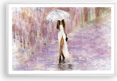Produktbild von Gerahmtes Poster - Weißer Rahmen - Frau Regenschirm - 91,5x61 cm - Wand Bild - Wanddeko - Wandbilder - Kunstposter - Wandposter - Bilderrahmen - Bilder - Kunstdruck - Wandbild - P2WAA91x61-3822