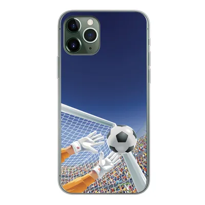 Produktbild von MuchoWow® Handyhülle Schutzhülle Hülle für iPhone 11 Pro Eine Illustration eines Torwarts, der den Fußball stoppt - Junge - Mädchen - Kind Silikon Softcase Handy Hülle - Handy