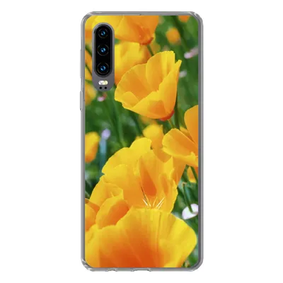 Produktbild von MuchoWow® Handyhülle Schutzhülle Hülle für Huawei P30 Blumen - Garten - Orange Silikon Softcase Handy Hülle - Kartenbesitzer