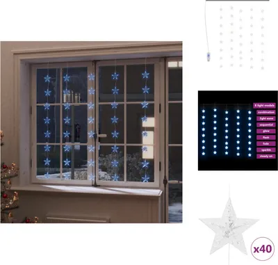 Produktbild von vidaXL LED Sternenvorhang Lichterkette 200 LED Blau 8 Funktionen -  Weihnachtsbeleuchtung