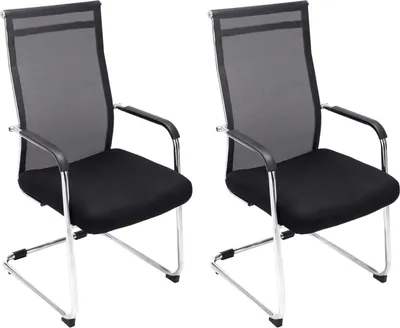 Produktbild von TPFLiving 2er Set Besucherstühle Brent Netzbezug Gestell Metall in Chromoptik schwarz