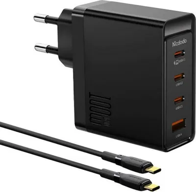 Produktbild von Wandladegerät McDodo GAN 3xUSB-C + USB, 100W + 2m Kabel (schwarz)