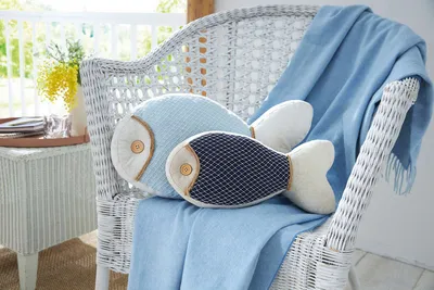 Produktbild von 2x Dekokissen Fisch Leinen blau & grau – Fischkissen