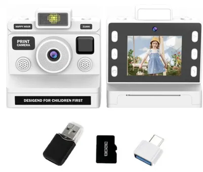 Obrázek produktu pro ZELURXX Dětský fotoaparát s okamžitým tiskem, duální fotoaparát, 1080P video, 8x zoom, 2,8palcový displej, 32 GB, bílá barva