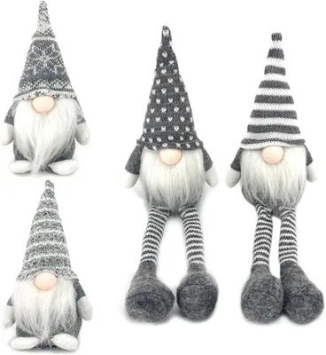 Productafbeelding van Gebreide pluche dwergen kerstman - Set van 4 - Handgemaakt - Tafeldecoratie voor thuis en open haarden (gemengde
