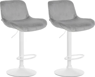 Produktbild von CLP 2er Set Barhocker Solon Weiß höhenverstellbar und drehbar mit Rückenlehne grau Material Samt
