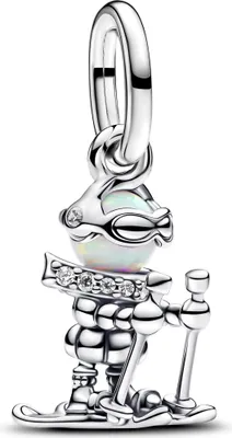 A silver charm of a skier.