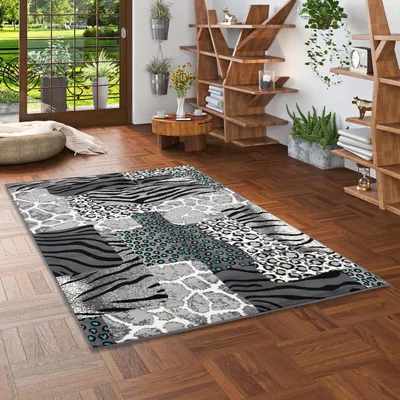 Produktbild von Designer Teppich Samba Modern Grau Schwarz Safari, Größe:80x150 cm