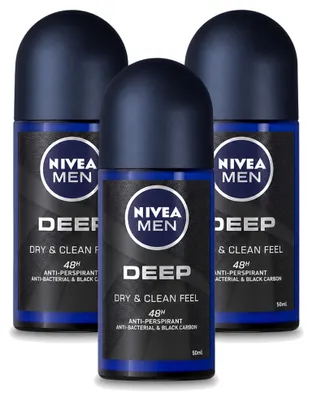 Produktbild von 3 x NIVEA MEN Deep Deodorant Roll-On mit Aktivkohle - 50 ml - Vorteilspackung - 3 Stücke