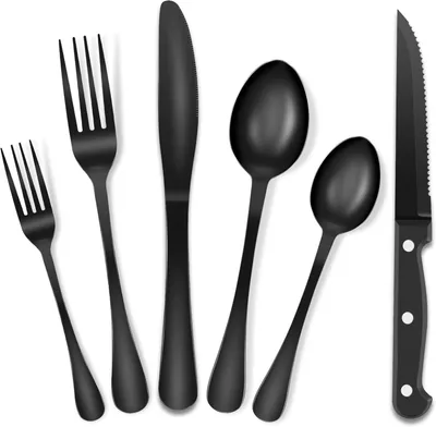 Produktbild von Schwarzes Besteck Set 48-teilig Edelstahl Steakmesser Essbesteck Modern