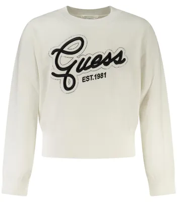 Image de Pull pour filles, couleur blanche - Col rond, détails brodés et ornements en strass