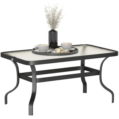 Produktbild von Outsunny Beistelltisch Hartglas Kaffeetisch Couchtisch mit Wellendesign, Abgerundete Ecke Balkontisch Gartentisch Sofatisch Teetisch Gartenmöbel
