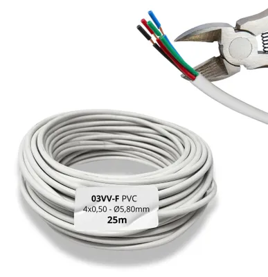 Obrázek produktu pro PVC kabel, bílý, 25 metrů | Flexibilní, typ A03VV-F, 4x0,50 mm²