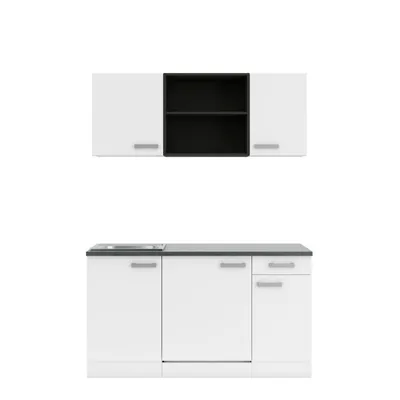 Produktbild von Optifit Singleküche Küchenzeile Oslo 150 cm weiß matt mit Unterbau Kühlschrank und Regal