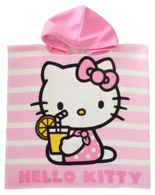 Produktbild von Hello Kitty Badeponcho für Mädchen - Gestreift Handtuch Kinder Badetuch mit Kapuze 50 x 100 cm Rosa