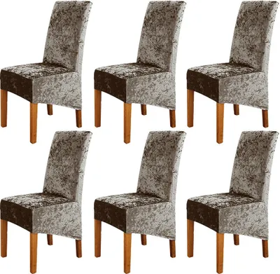 Produktbild von 6 Stück Samt Stretch Stuhlhussen für Esszimmer Hochzeit Bankett Party Nachbildung ,Hell Gold