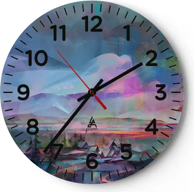 Produktbild von Wanduhr - Rund - Glasuhr - Berge Baum Wasser - 30x30cm - Schleichendes Uhrwerk - Lautlos - zum Aufhängen bereit - Dekoration Modern - Wanddekoration aus Glas - C4AR30x30-3919