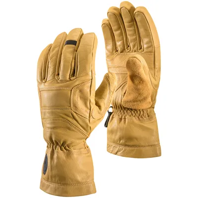 Beige Handschuhe "Kingpin" von Black Diamond; aus Leder; mit elastischem Bündchen und verstärkter Handfläche.