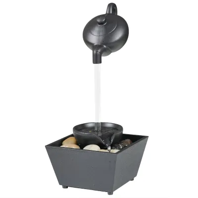 Image de Fontaine d'eau théière flottante - Fontaine de table USB 5V avec éclairage LED et pierres décoratives