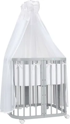 Produktbild von Mobiles Babybett aus Holz 7in1 mit Matratze, mitwachsend,Stoffe weiss,Holz grau