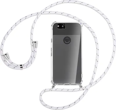 Produktbild von Handykette Backcover-Schutzhülle mit Band (Metall silberfarben) für Google Pixel 2 - weiß/grau