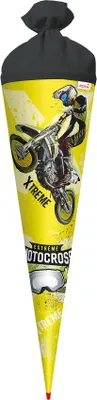 Produktbild von ROTH Schultüte groß Extreme Motocross 70 cm Folieneffekt rund Rot(h)-Spitze Filzverschluss Zuckertüte Schulanfang