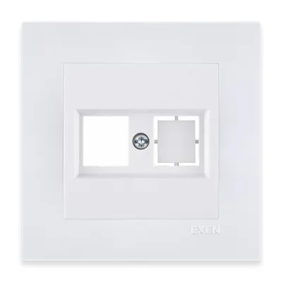 Image de Cache pour prise double Keystone avec cache-fente, blanc + cadre blanc, EXEN