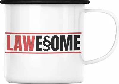 Produktbild von Trendation - Jura Emaille Tasse Geschenk Spruch Jurist Geschenkidee Anwalt Jura-Studium Lustige Sprüche Staatsexamen Lawesome (Schwarz)