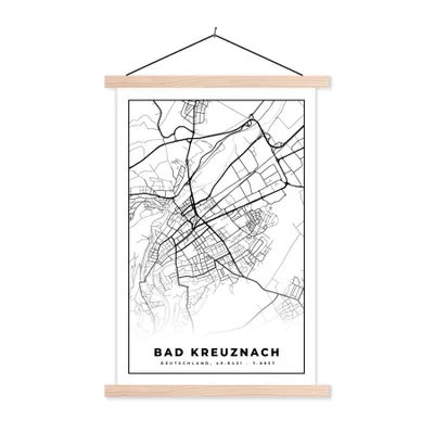 Produktbild von MuchoWow® Textilposter Karte - Stadtplan von Bad Kreuznach - Stadtplan 120x180 cm mit holzfarbenen Rahmen - Textil-Plakat