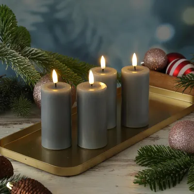 Produktbild von LED Kerzenset MIA - Echtwachs - H: 10cm/D: 5cm - mit Batterien/Fernbedienung - grau - 4er Set